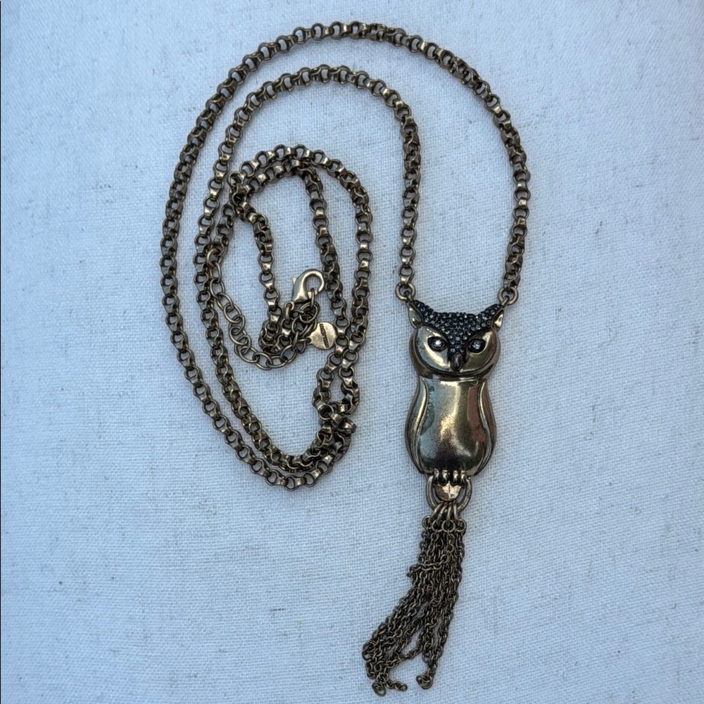 Stella & Dot hematite paved crystal rhinestone owl pendant necklace